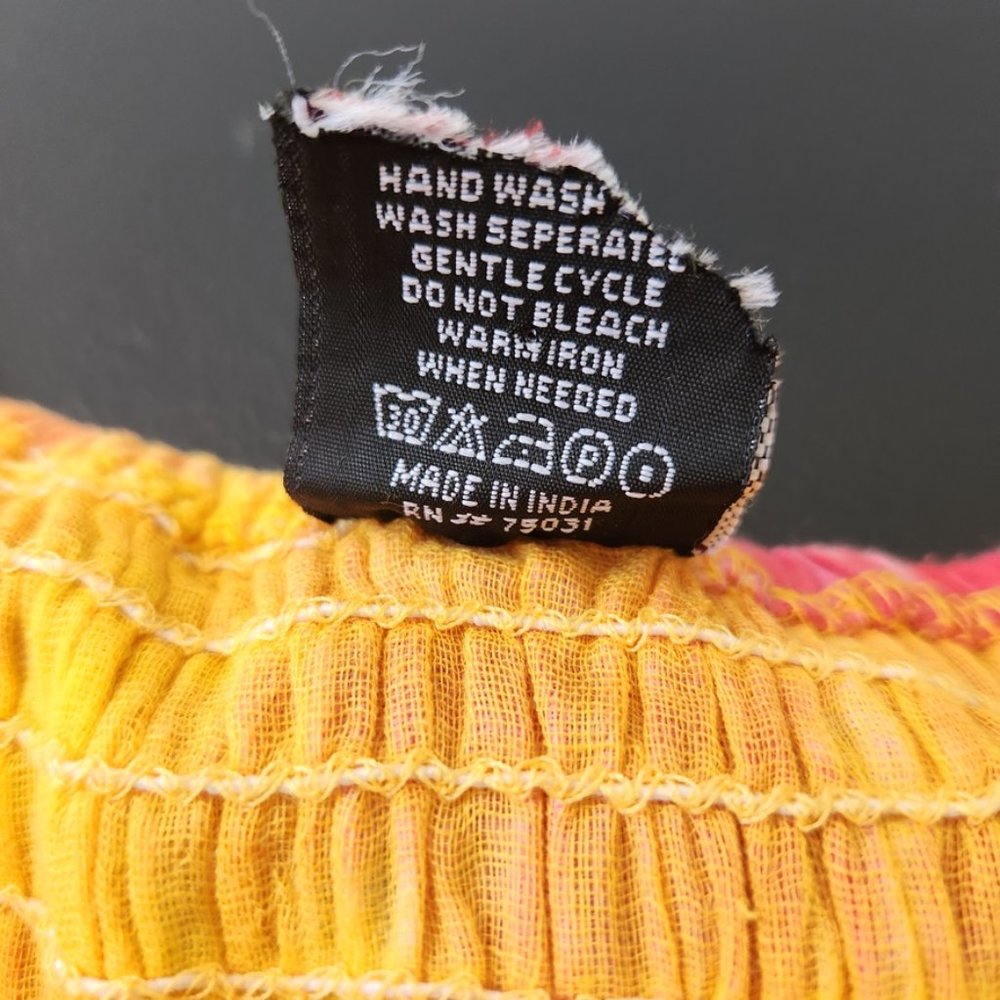 Y2K California Breeze Tie Dye‎ Maxi Dress Tiered Crochet Yellow Pink Medium - Picture 15 of 16